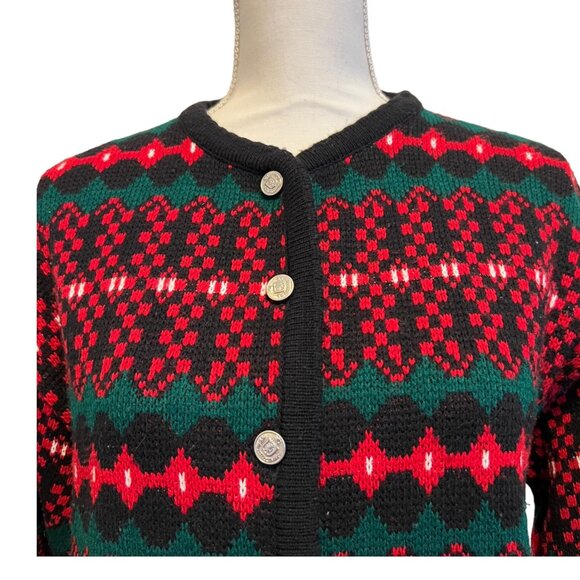 Vintage Tally Ho Grandmacore Holiday Plaid‎ Christmas Cardigan Sweater M - Picture 2 of 8
